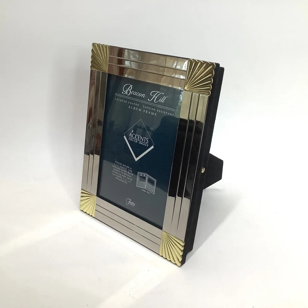 NEW Fetco Solid Brass Beacon Hill Frame Hinged Holds 5 x 7 Photo Box Easel‎
